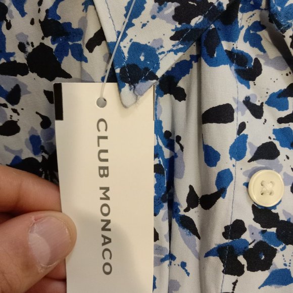 Club Monaco Mens Floral Button-Down Collared Shirt Blue White Small NEW WITH TAG - Picture 5 of 5